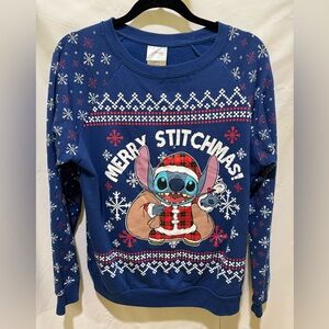 Disney Stitch "Merry Stitchmas" Blue Holiday Sweatshirt Sz LG